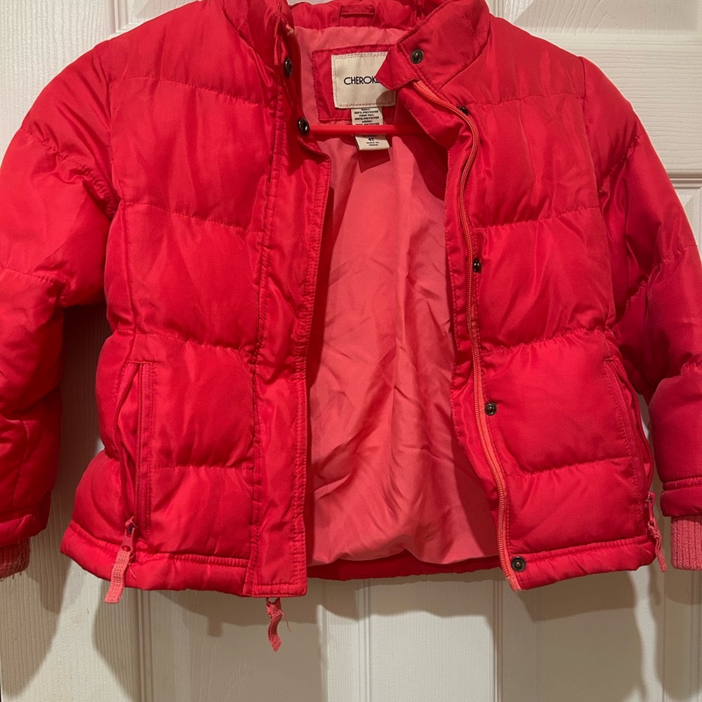 Cherokee Red Puffer Jacket with Quilted Design and Stand-Up Collar